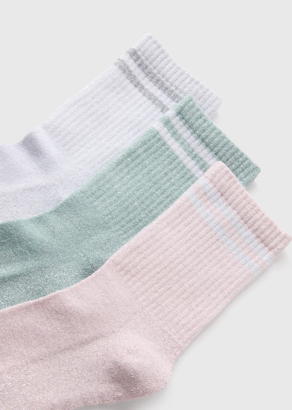 3 Pack Multicoloured Sparkle Sports Crew Socks - One Size Image 2