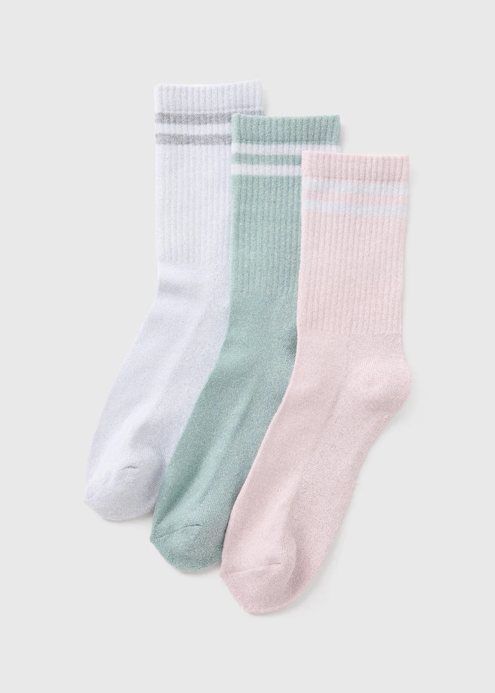 3 Pack Multicoloured Sparkle Sports Crew Socks - One Size Image 1