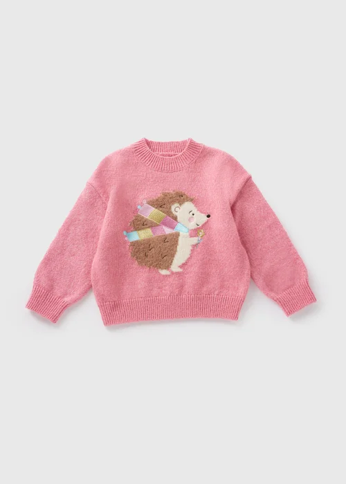 Girls Pink Hedgehog Knitted Jumper (1-7yrs) - 1-1.5 Yrs Image 1