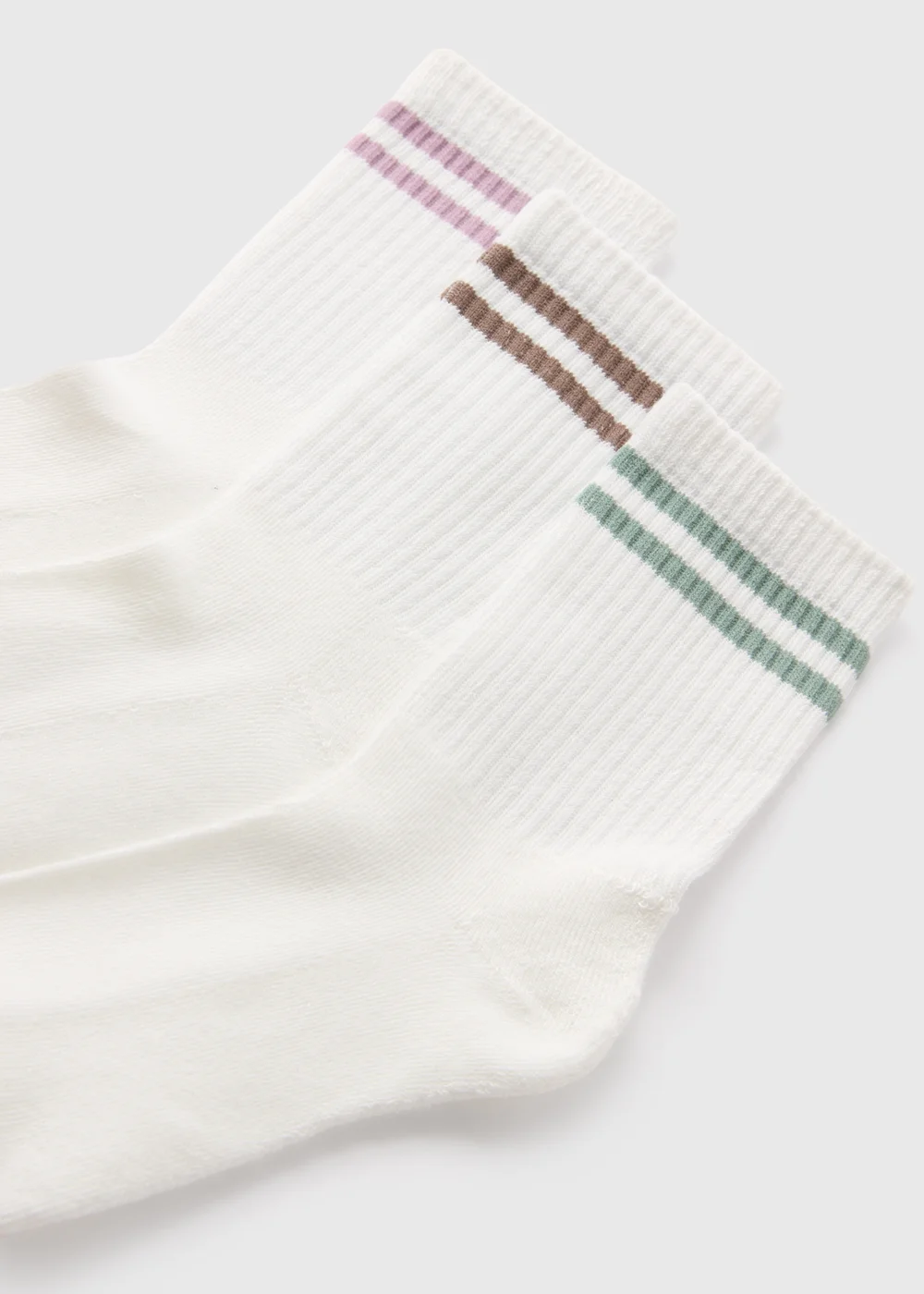 3 Pack Cream Stripe Sports Crew Socks - One Size Image 2