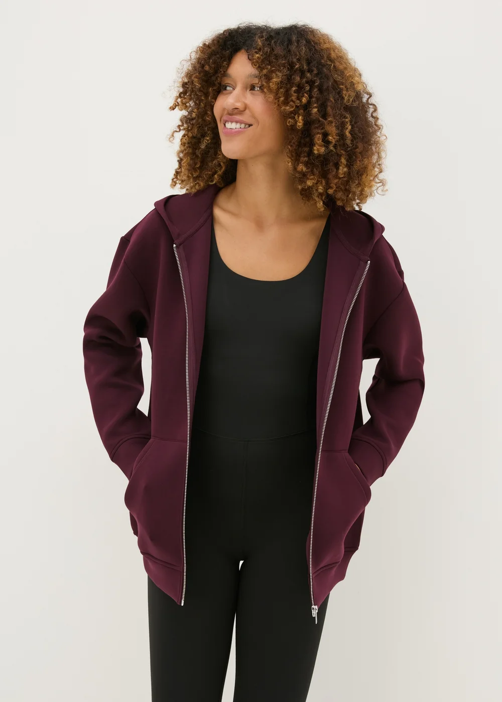 Souluxe Burgundy Scuba Hooded Zip Jacket - S Image 1