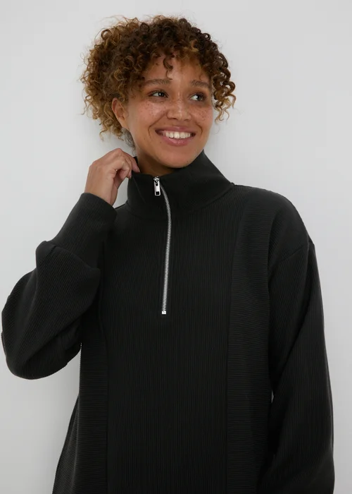 Souluxe Black Ribbed Half Zip Jumper - S Image 3