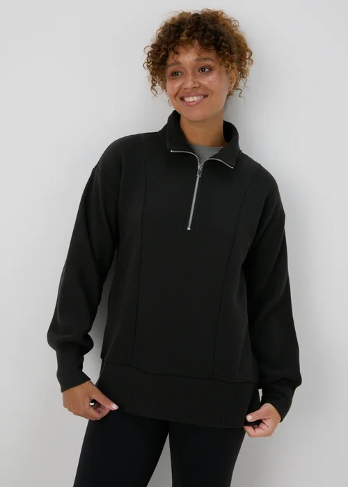 Souluxe Black Ribbed Half Zip Jumper - S Image 1