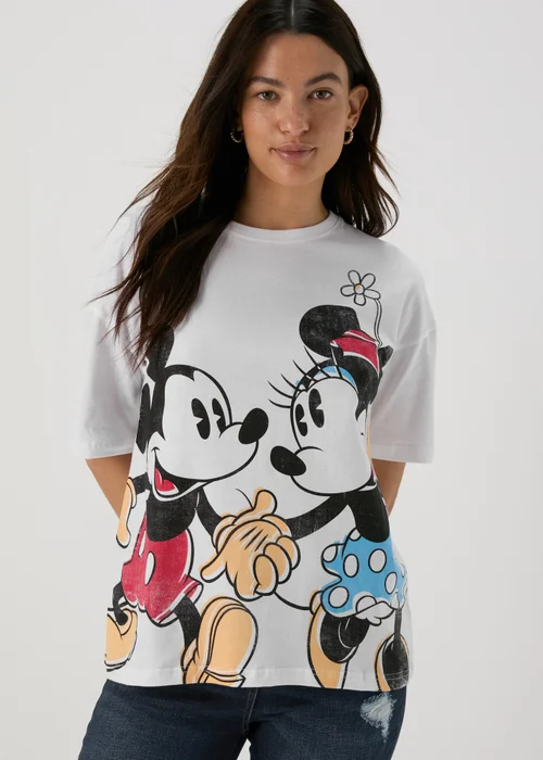 Disney White Mickey & Minnie Love T-Shirt - S Image 3