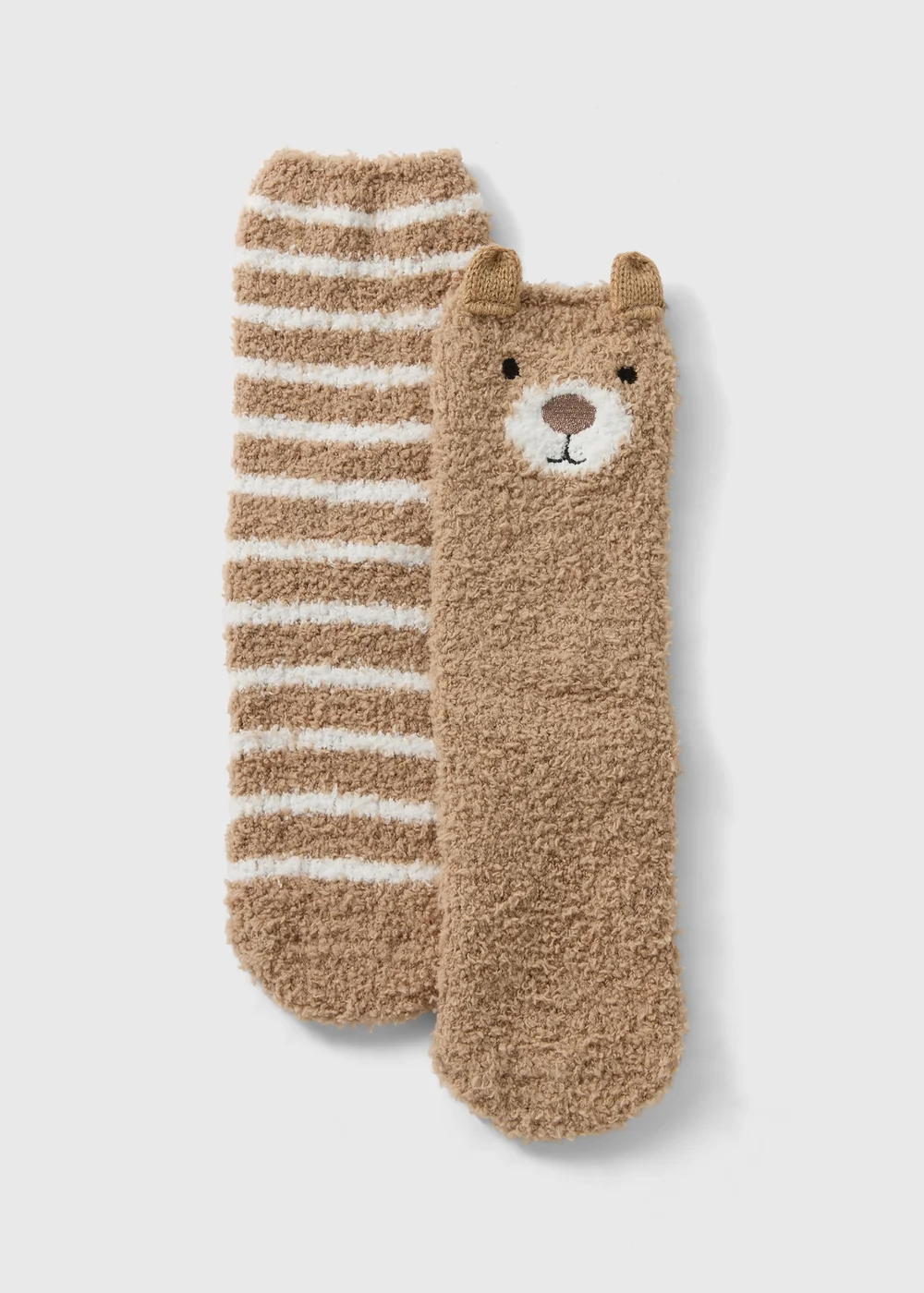 2 Pack Brown Cosy Bear Socks - One Size Image 1