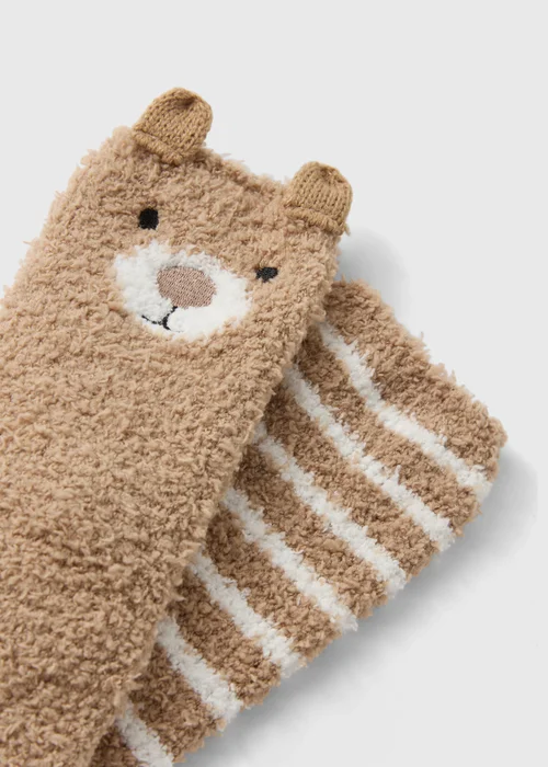 2 Pack Brown Cosy Bear Socks - One Size Image 2