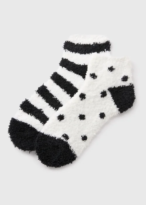 2 Pack Monochrome Stripe Cosy Socks - One Size Image 1