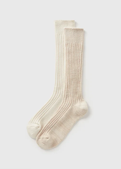 2 Pack Cream Slouch Socks - One Size Image 1