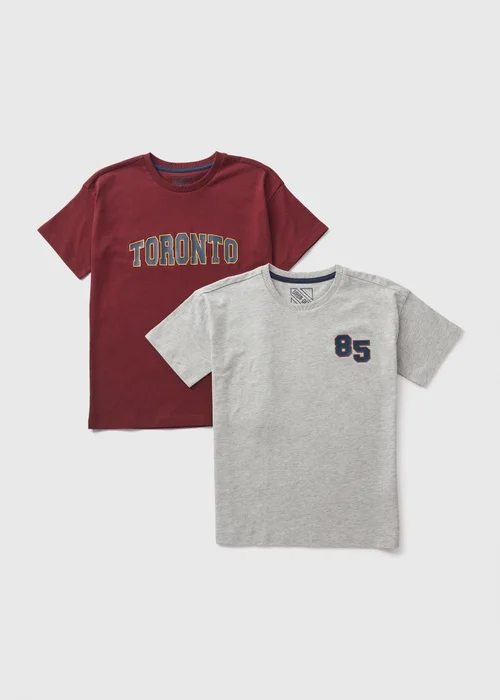 2 Pack Boys Burgundy Varsity T-Shirts (7-15yrs) - 7 Yrs Image 1