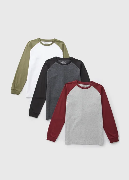 3 Pack Boys Multicoloured Raglan T-Shirts - 7 Yrs Image 1