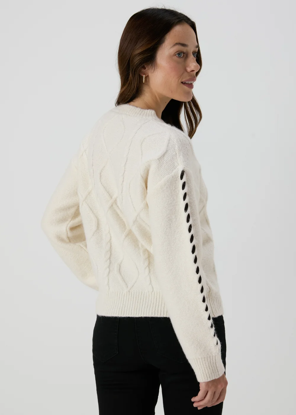 Cream Lace Up Detail Jumper - XS Image 2
