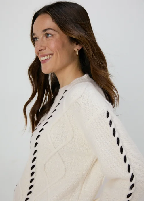 Cream Lace Up Detail Jumper - XS Image 3