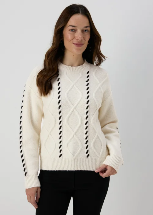Cream Lace Up Detail Jumper - XS Image 1