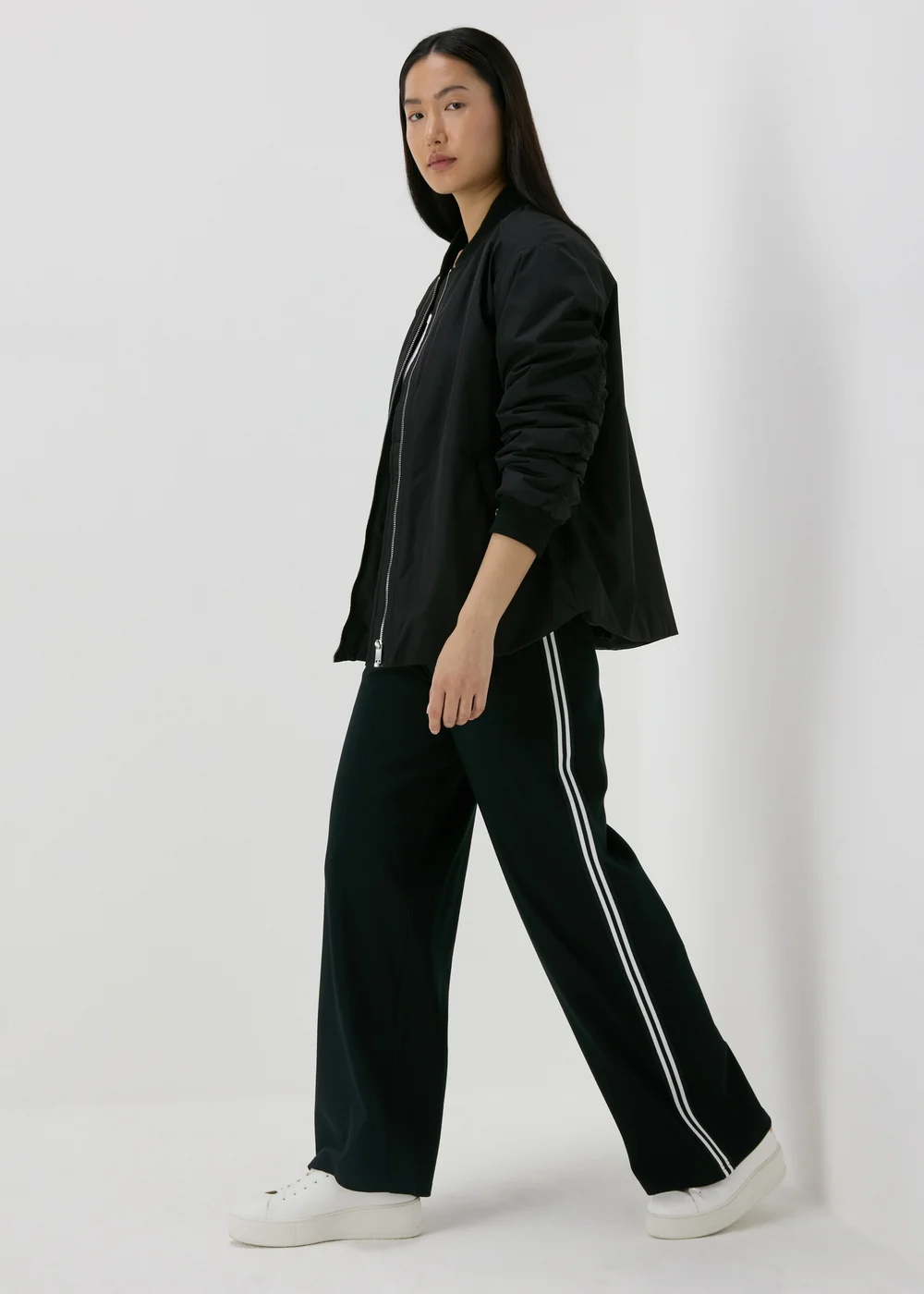 Black Side Stripe Wide Leg Trousers - 8 Image 1