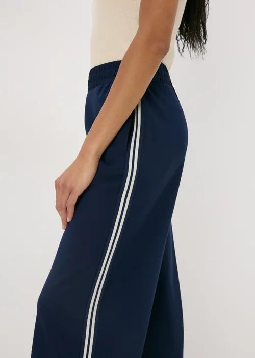 Navy Side Stripe Wide Leg Trousers - 8 Image 3
