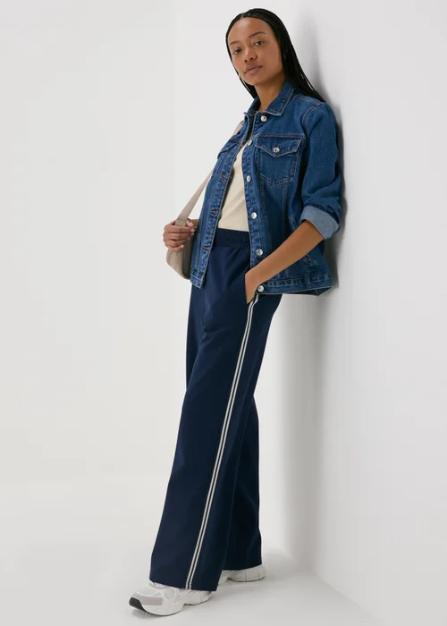 Navy Side Stripe Wide Leg Trousers - 8 Image 1