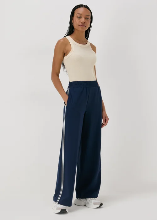 Navy Side Stripe Wide Leg Trousers - 8 Image 4