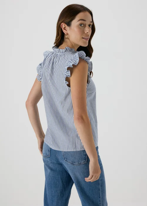 Blue Stripe Frill Sleeve V Neck Vest - 8 Image 3