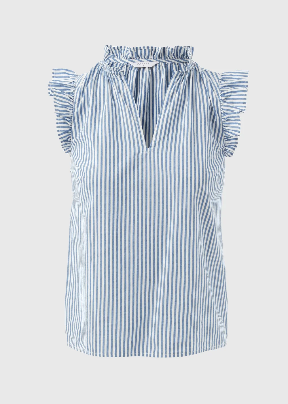 Blue Stripe Frill Sleeve V Neck Vest - 8 Image 5