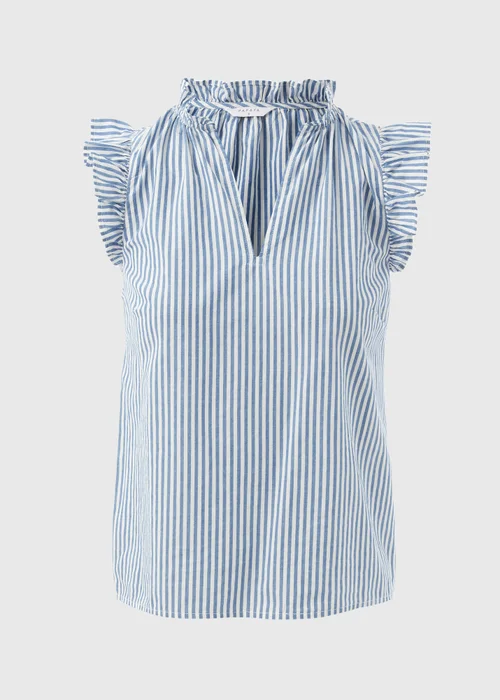 Blue Stripe Frill Sleeve V Neck Vest - 8 Image 5