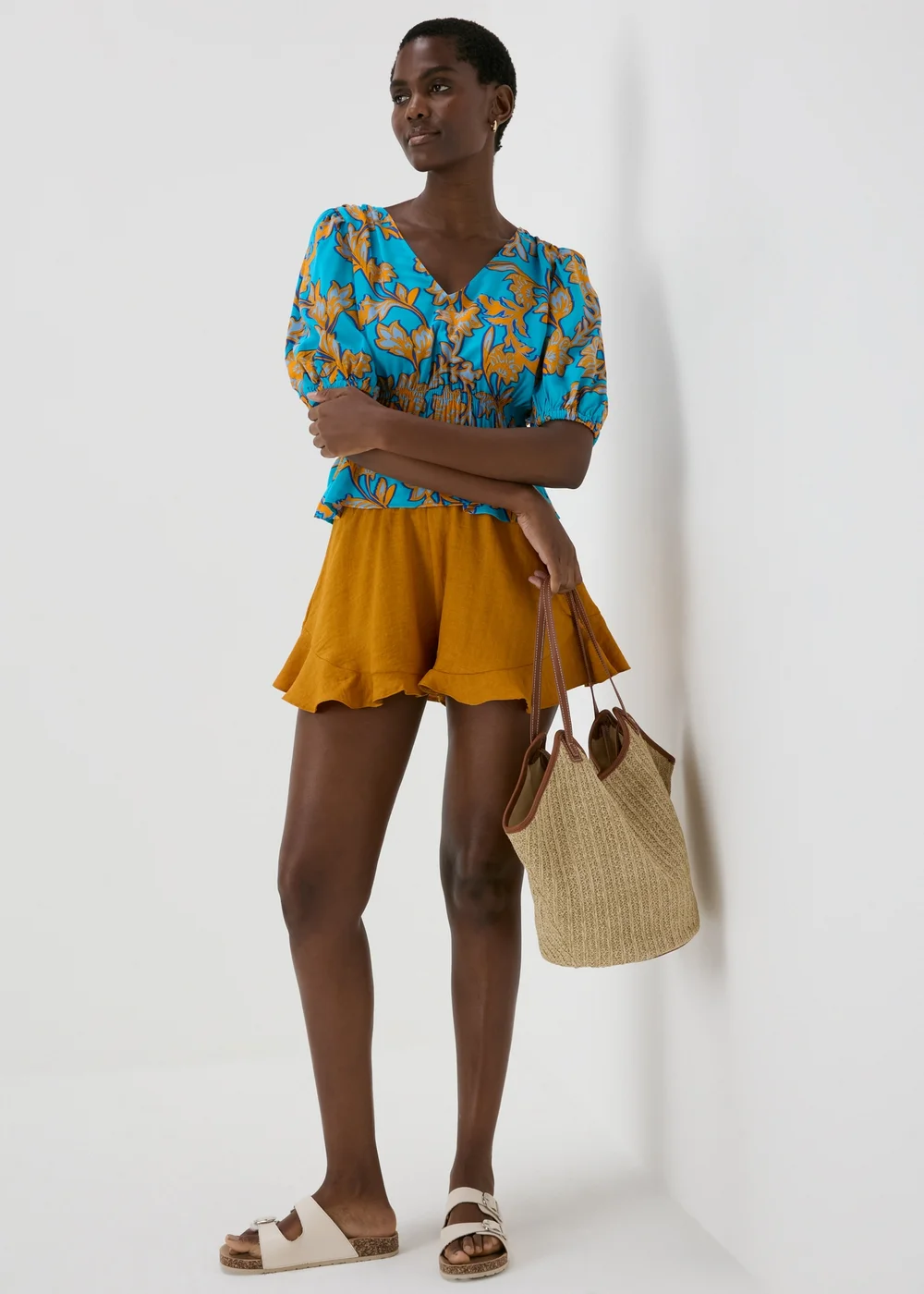 Turquoise Floral V-Neck Blouse - 8 Image 4