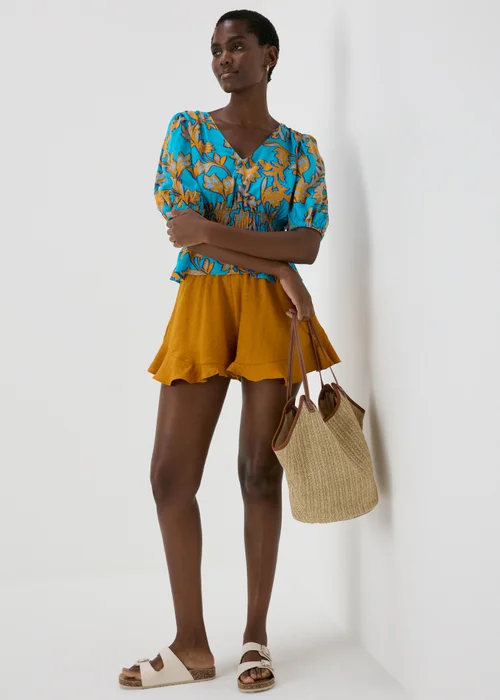 Turquoise Floral V-Neck Blouse - 8 Image 4
