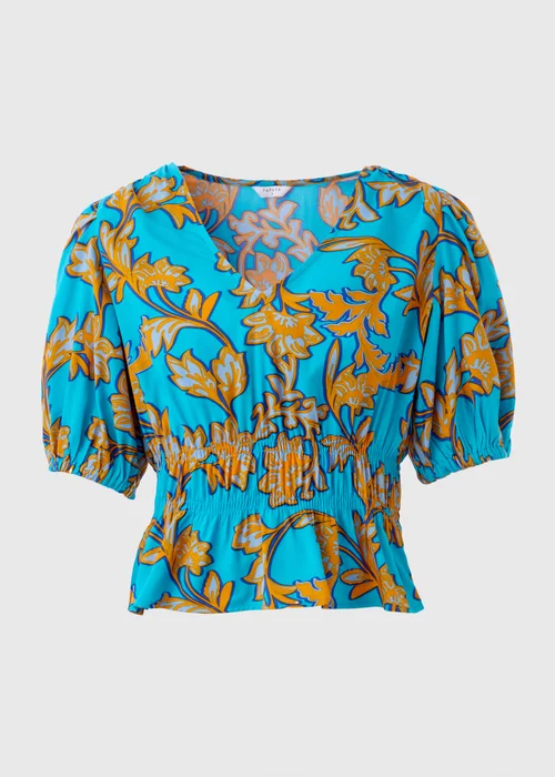 Turquoise Floral V-Neck Blouse - 8 Image 5