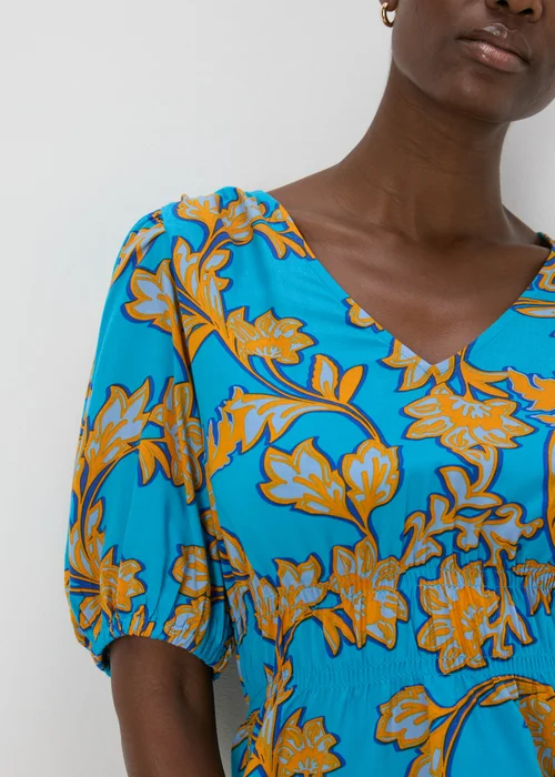 Turquoise Floral V-Neck Blouse - 8 Image 3