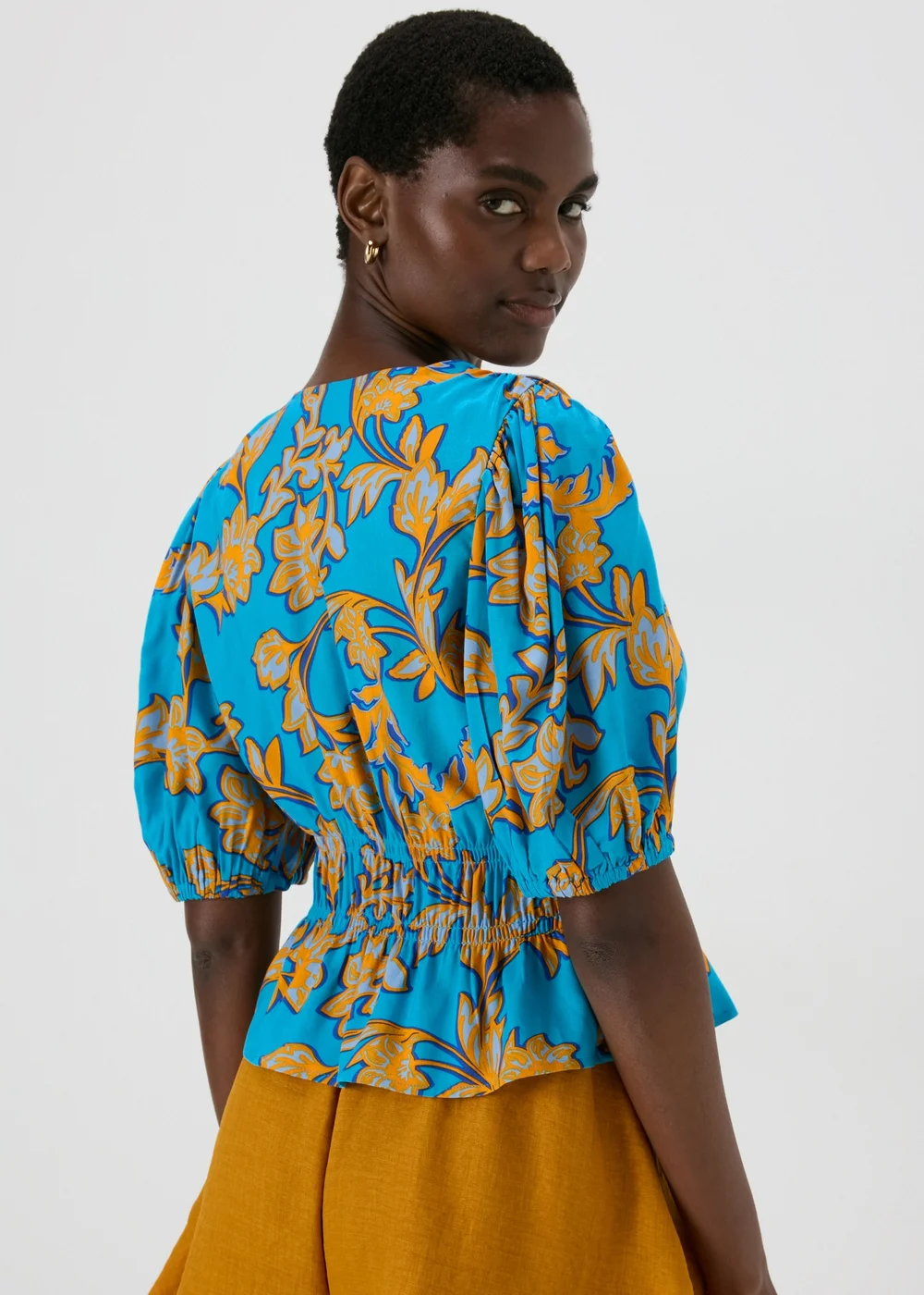 Turquoise Floral V-Neck Blouse - 8 Image 2