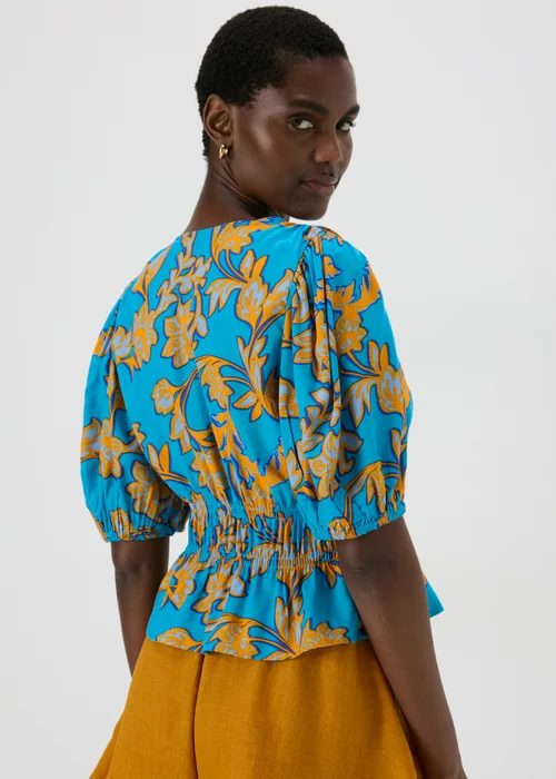 Turquoise Floral V-Neck Blouse - 8 Image 2