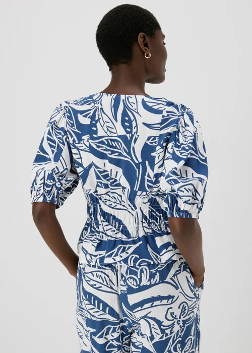 Blue Floral V-Neck Blouse - 8 Image 2