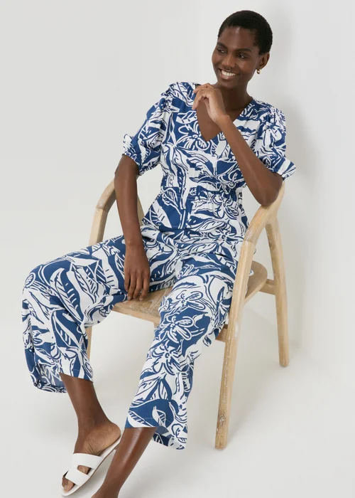 Blue Floral V-Neck Blouse - 8 Image 4
