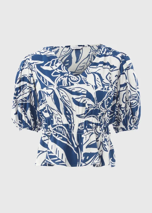 Blue Floral V-Neck Blouse - 8 Image 5