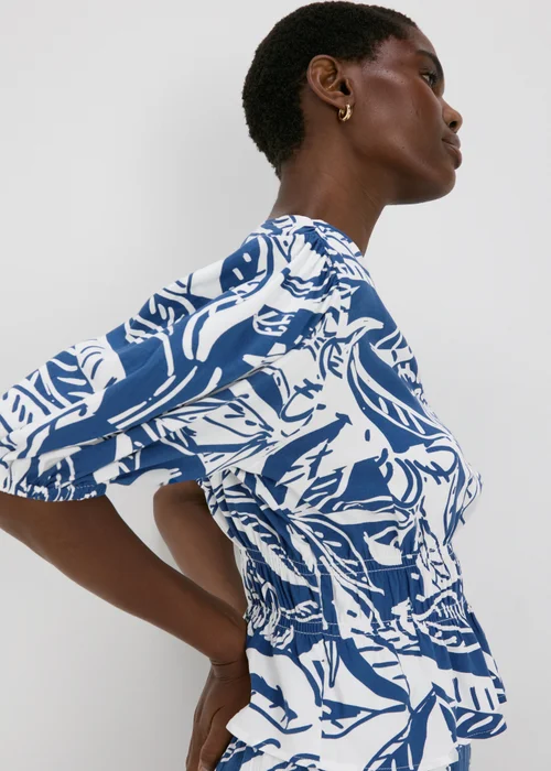 Blue Floral V-Neck Blouse - 8 Image 3