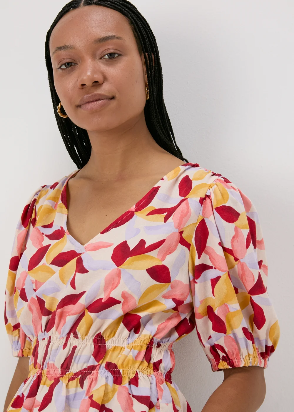 Multicolour Leaf Print V-Neck Blouse - 8 Image 3
