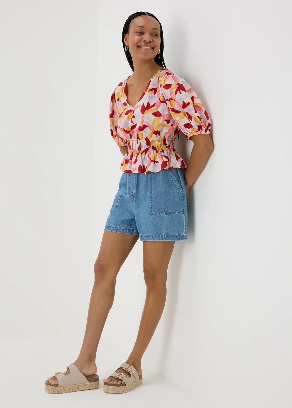 Multicolour Leaf Print V-Neck Blouse - 8 Image 4