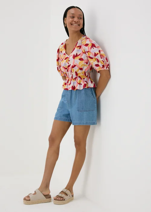 Multicolour Leaf Print V-Neck Blouse - 8 Image 4