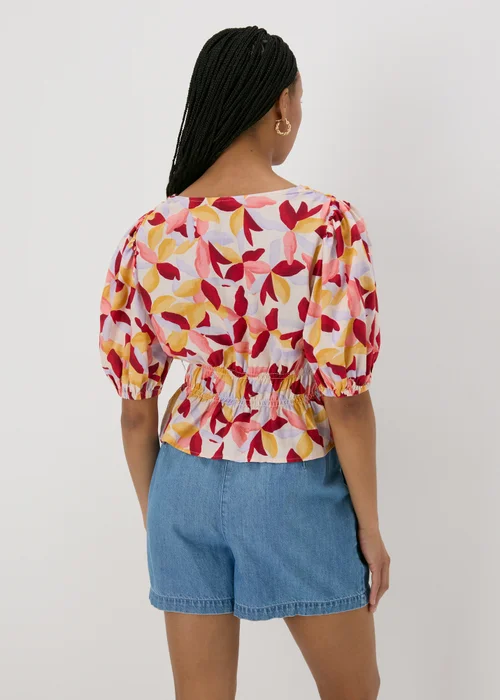 Multicolour Leaf Print V-Neck Blouse - 8 Image 2