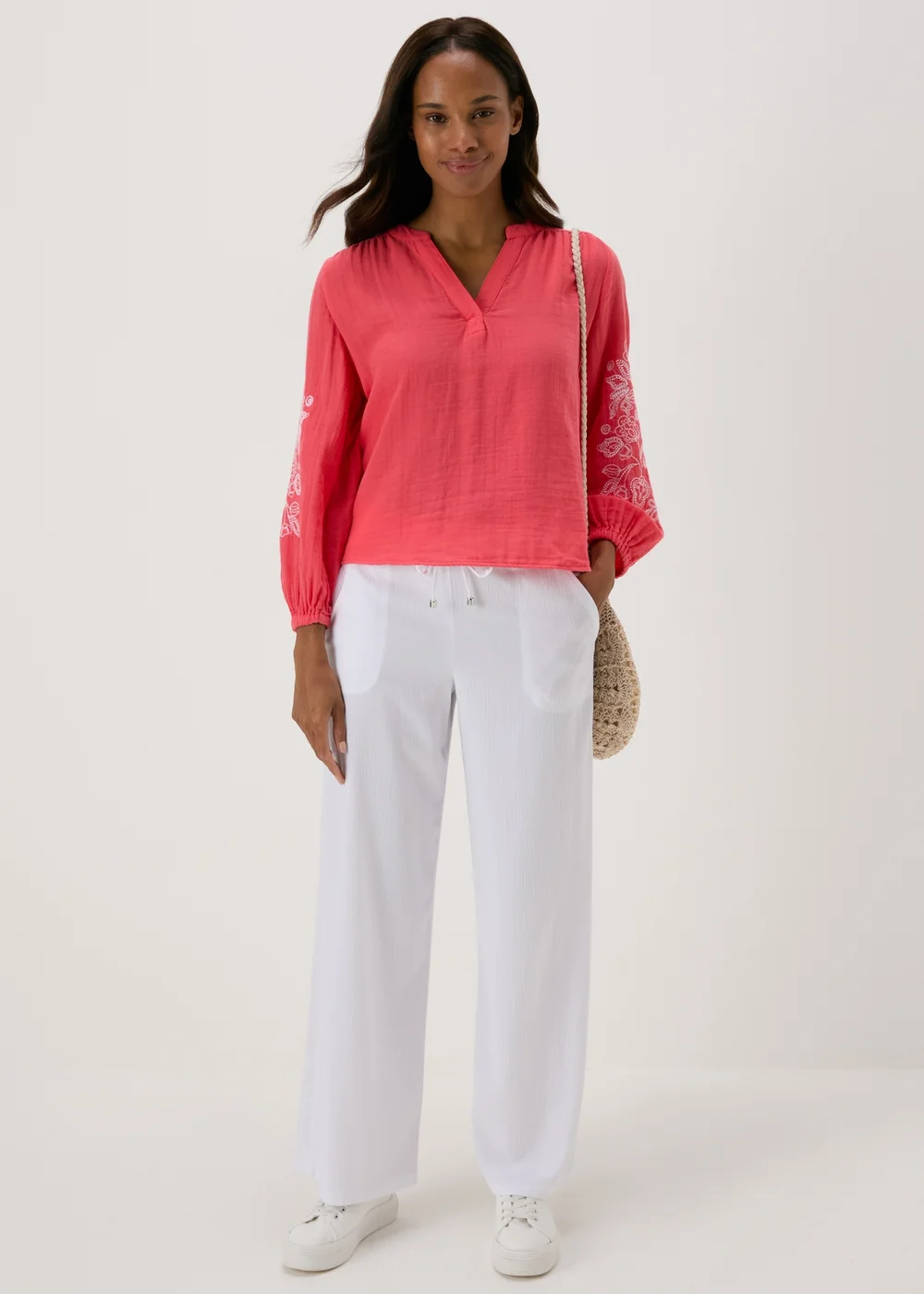Red Embroidered Sleeve Blouse - 8 Image 1