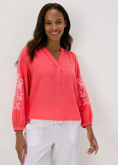Red Embroidered Sleeve Blouse - 8 Image 4