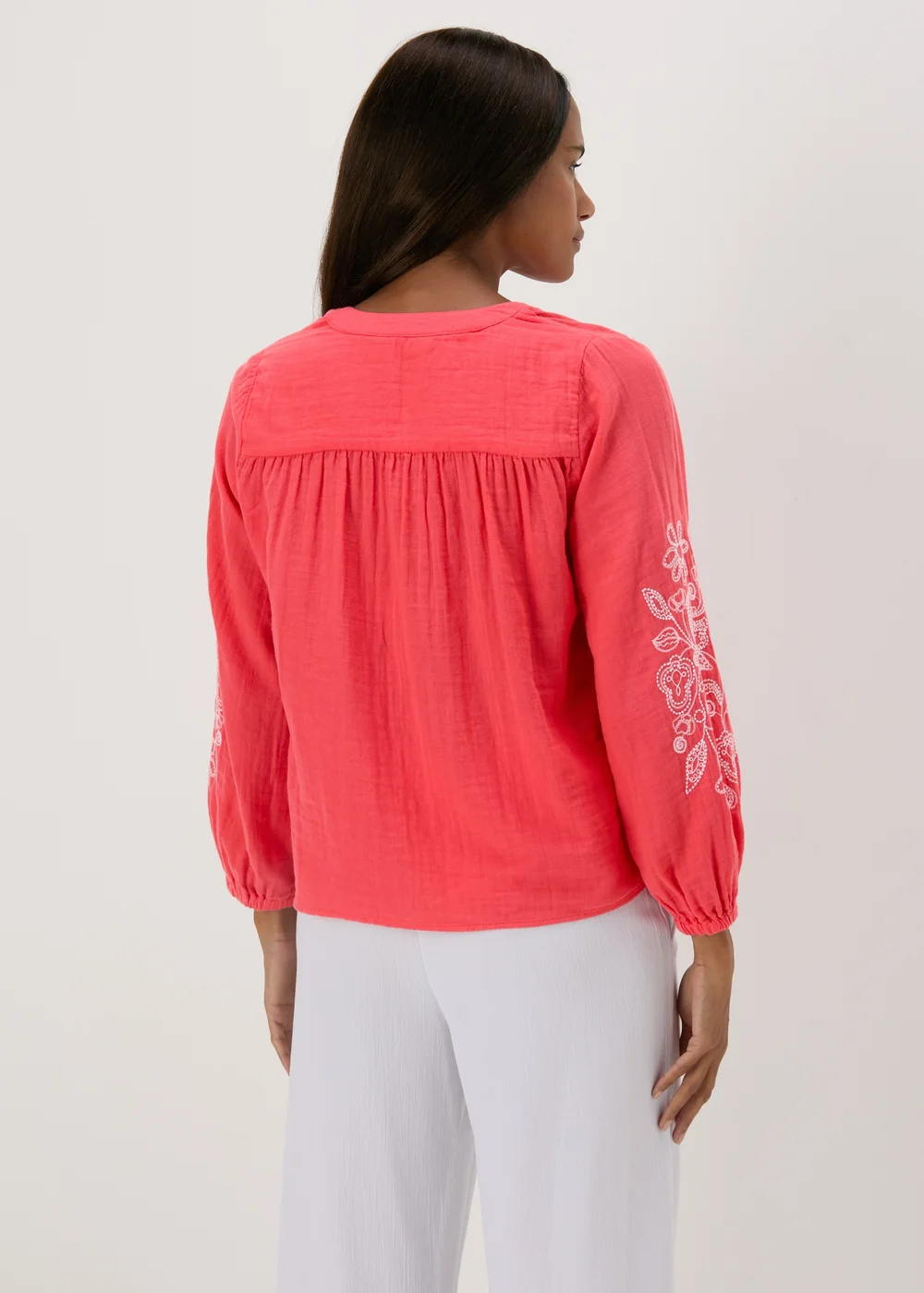 Red Embroidered Sleeve Blouse - 8 Image 2