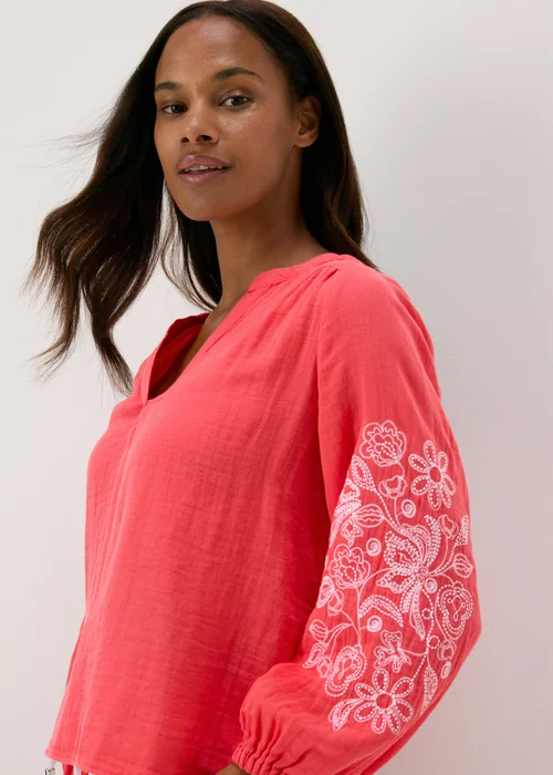 Red Embroidered Sleeve Blouse - 8 Image 3