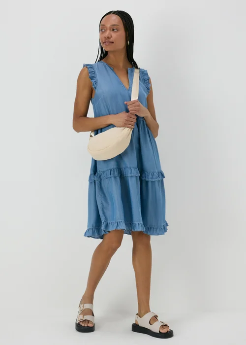 Denim Frill Tiered Mini Dress - 8 Image 4