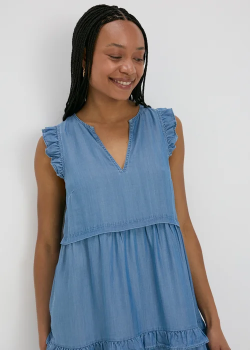 Denim Frill Tiered Mini Dress - 8 Image 3