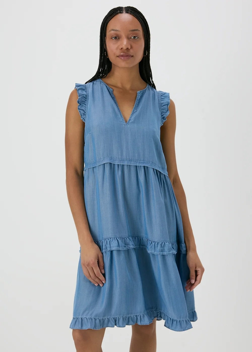 Denim Frill Tiered Mini Dress - 8 Image 1