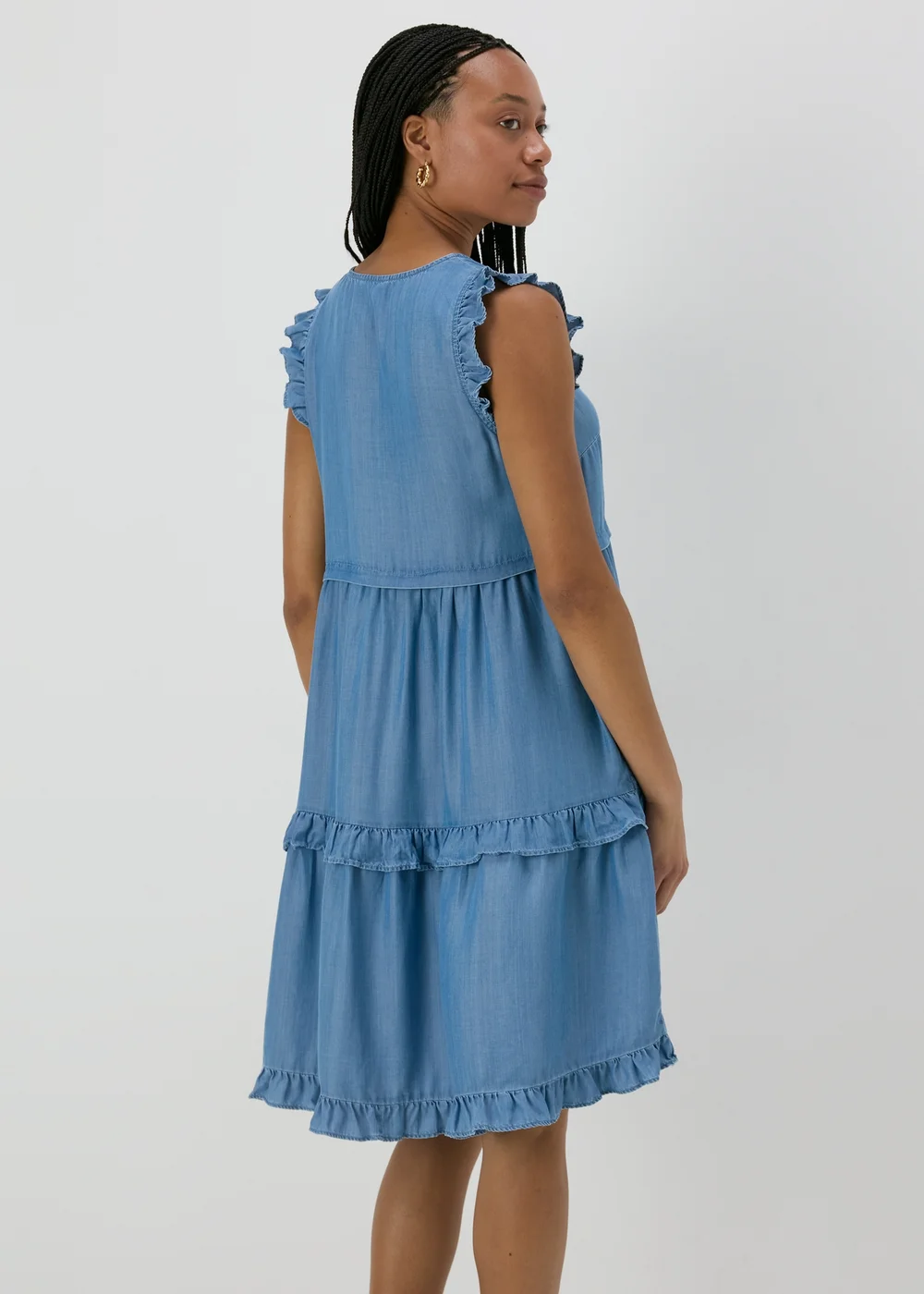 Denim Frill Tiered Mini Dress - 8 Image 2