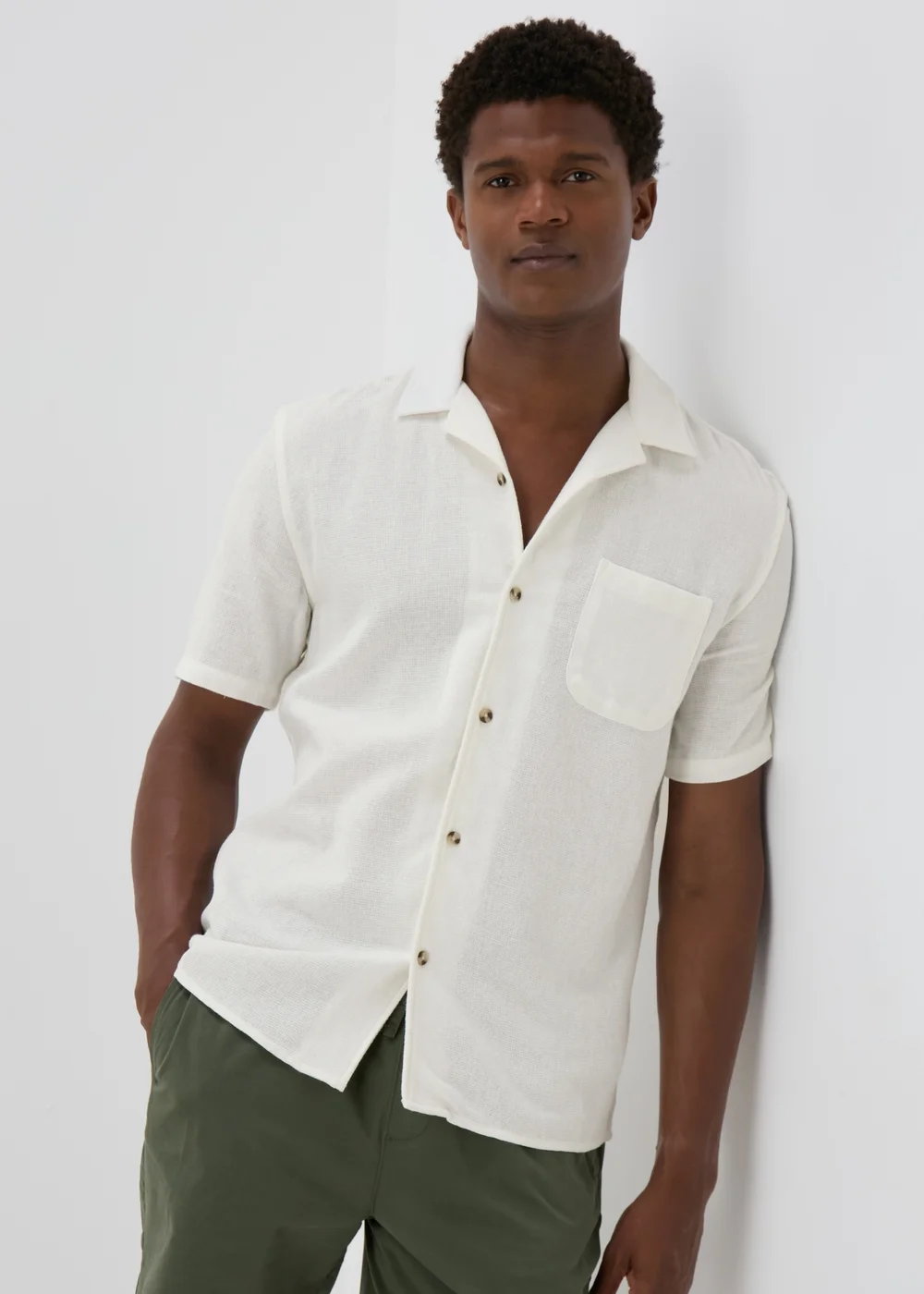 Ecru Textured Cloth Shirt - S Image 1
