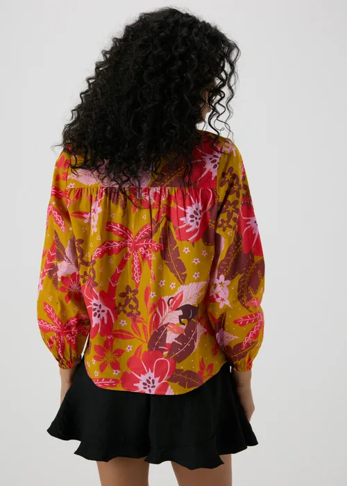 Orange Floral Notched Neck Blouse - 8 Image 2