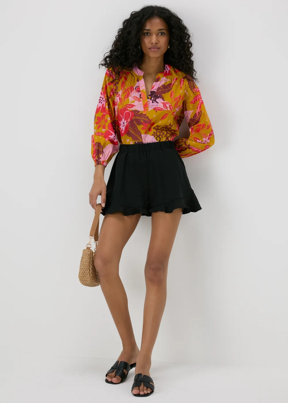 Orange Floral Notched Neck Blouse - 8 Image 4
