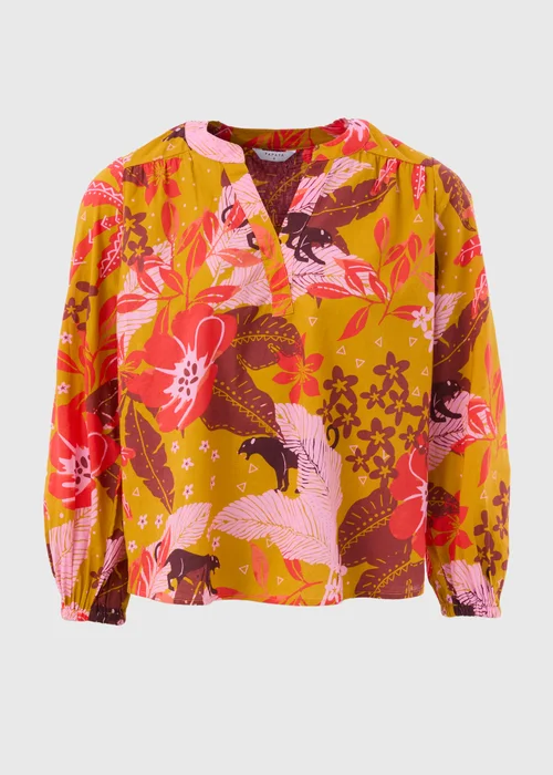 Orange Floral Notched Neck Blouse - 8 Image 5